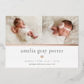 Tiny Heart | Twee foto-Folie geboorteaankondiging Folie Uitnodiging (Voorkant)