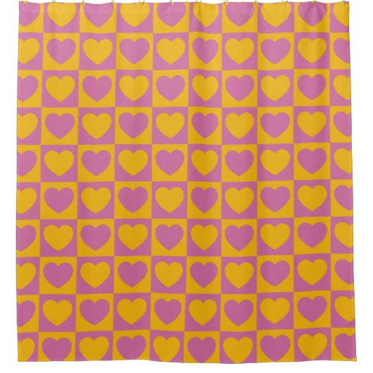 Tiny hearts chess grid seamless pattern. Cute litt Douchegordijn (Voorkant)
