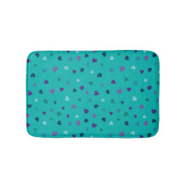 Tiny Hearts, Purple, Teal, Blue on Turquoise Badmat