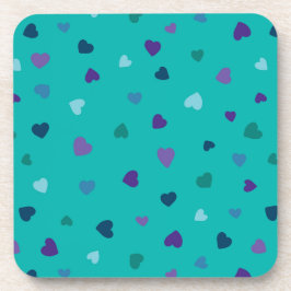 Tiny Hearts, Purple, Teal, Blue on Turquoise Bier Onderzetter