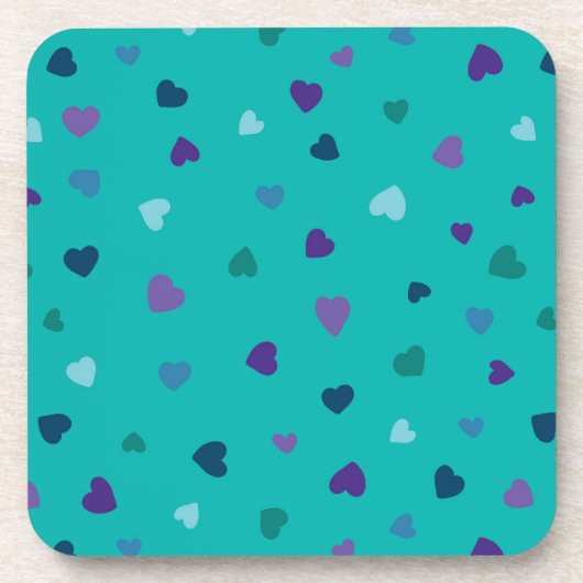 Tiny Hearts, Purple, Teal, Blue on Turquoise Bier Onderzetter (Voorkant)