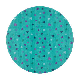 Tiny Hearts, Purple, Teal, Blue on Turquoise Snijplank