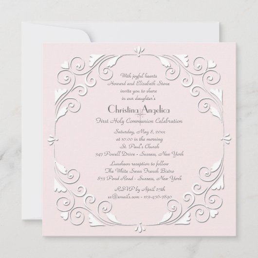 Tiny Hearts Roze Religieuze uitnodiging (Voorkant)