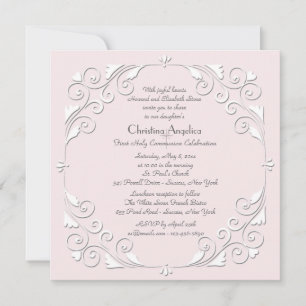 Tiny Hearts Roze Religieuze uitnodiging