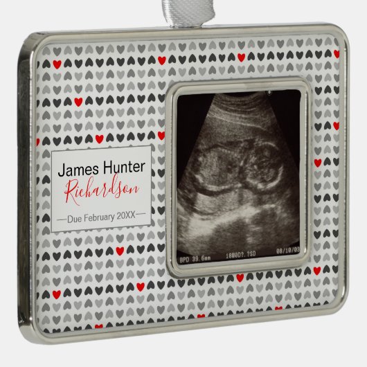 Tiny Hearts Sonogram Afbeelding Eerste Kerstmis Verzilverd Omlijst Ornament (Rechts)