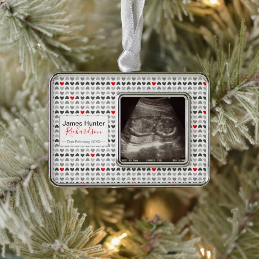 Tiny Hearts Sonogram Afbeelding Eerste Kerstmis Verzilverd Omlijst Ornament (Boom)