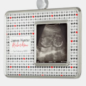 Tiny Hearts Sonogram Afbeelding Eerste Kerstmis Verzilverd Omlijst Ornament (Links)