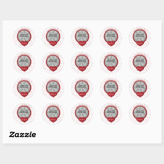 Tiny Hearts Wedding Photo Personalized Ronde Sticker (Vel)