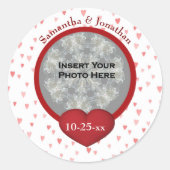 Tiny Hearts Wedding Photo Personalized Ronde Sticker (Voorkant)