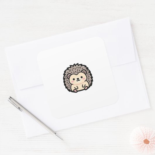 Tiny Hedgehog – Cute Kawaii Illustration Vierkante Sticker (Envelop)