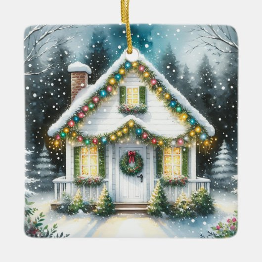 Tiny Home Gepersonaliseerde Kerst Keramisch Ornament (Voorkant)