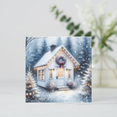 Tiny Home in een magisch winterbos Feestdagenkaart (Staand voorkant)