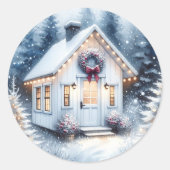 Tiny Home in een magisch winterbos Ronde Sticker (Voorkant)
