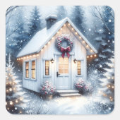 Tiny Home in een magisch winterbos Vierkante Sticker (Voorkant)