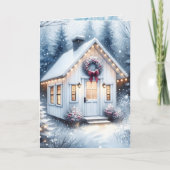 Tiny Home in Winter Bossen Kerst Feestdagen Kaart (Voorkant)
