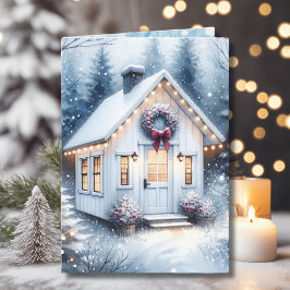 Tiny Home in Winter Bossen Kerst Feestdagen Kaart