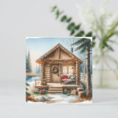 Tiny Home Log Cabin in de Winter Bossen Kerst Feestdagenkaart (Staand voorkant)
