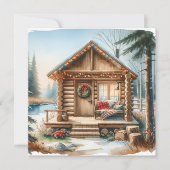 Tiny Home Log Cabin in de Winter Bossen Kerst Feestdagenkaart (Voorkant)
