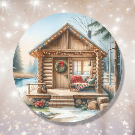 Tiny Home Log Cabin in de Winter Bossen Kerst Ronde Sticker