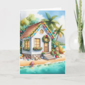 Tiny Home op het strand Feestelijke Kerstmis Feestdagen Kaart (Voorkant)