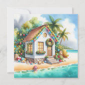 Tiny Home op het strand Feestelijke Kerstmis Feestdagenkaart (Voorkant)