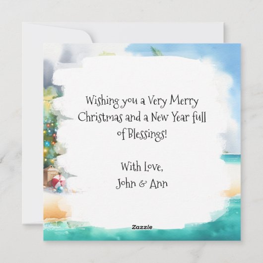 Tiny Home op het strand Feestelijke Kerstmis Feestdagenkaart (Achterkant)