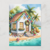 Tiny Home op het strand Feestelijke Kerstmis Feestdagenkaart (Voorkant)