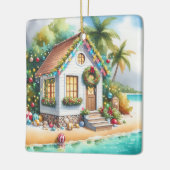 Tiny Home op het strand Feestelijke Kerstmis Keramisch Ornament (Links)
