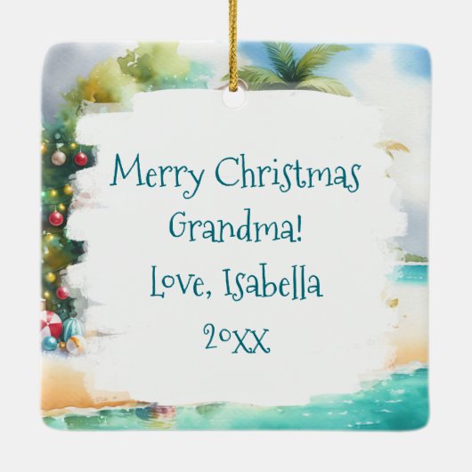 Tiny Home op het strand Feestelijke Kerstmis Keramisch Ornament (Achterkant)