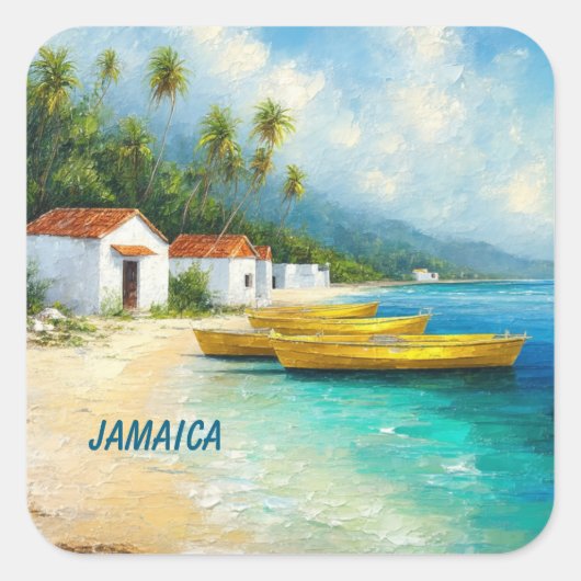 Tiny homes and fishing boats in jamaica vierkante sticker (Voorkant)