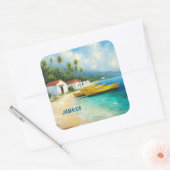 Tiny homes and fishing boats in jamaica vierkante sticker (Envelop)