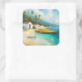 Tiny homes and fishing boats in jamaica vierkante sticker (Tas)