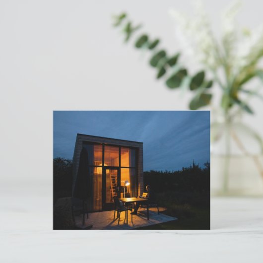 TINY HOUSE CABIN NACHT TIME BRIEFKAARTEN (Staand voorkant)