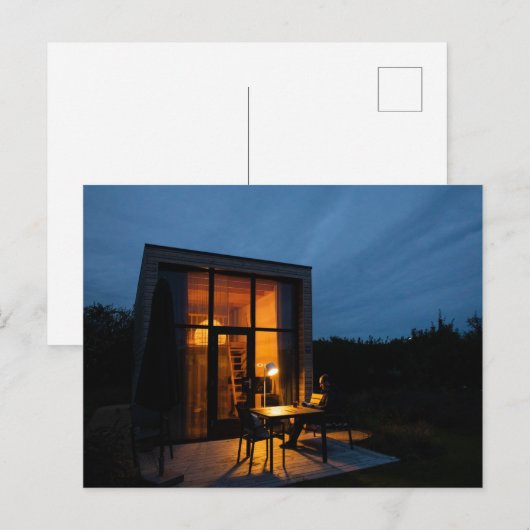 TINY HOUSE CABIN NACHT TIME BRIEFKAARTEN (Voorkant / Achterkant)