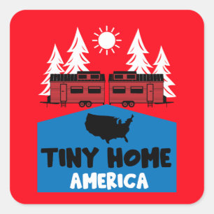 Tiny House Home Amerika Vierkante Sticker