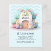 Tiny huisje met draak Boy Baby Verjaardag Uitnodiging Briefkaart (Voorkant)