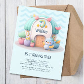 Tiny huisje met draak Boy Baby Verjaardag Uitnodiging Briefkaart