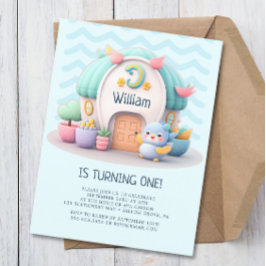 Tiny huisje met draak Boy Baby Verjaardag Uitnodiging Briefkaart