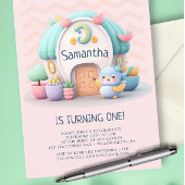 Tiny huisje met draak Meisje Baby Verjaardag Uitnodiging Briefkaart