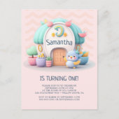 Tiny huisje met draak Meisje Baby Verjaardag Uitnodiging Briefkaart (Voorkant)