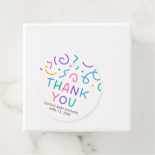 Tiny Human Shindig Baby Shower Round Bedankjes Labels (In situ)