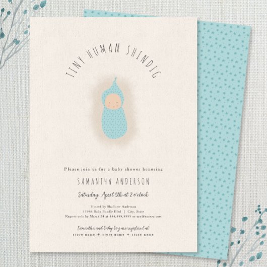 Tiny human shindig boy Baby shower Uitnodiging