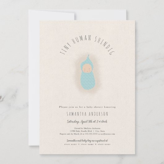 Tiny human shindig boy Baby shower Uitnodiging (Voorkant)