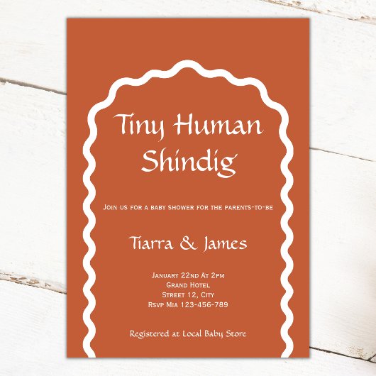 Tiny Human Shindig Eenvoudig Terracotta Baby showe Kaart