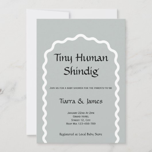 Tiny Human Shindig Minimalistisch Sage Baby shower Kaart (Voorkant)