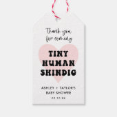 Tiny Human Shindig Modern Baby shower Favor Cadeaulabel (Voorkant)