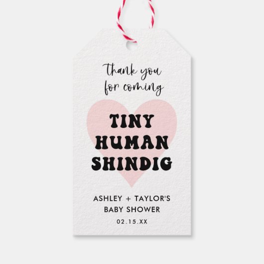 Tiny Human Shindig Modern Baby shower Favor Cadeaulabel (Achterkant)