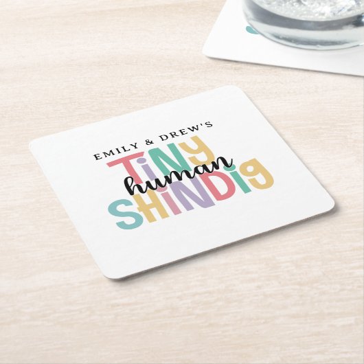 Tiny Human Shindig Schattige Paar Baby shower Kartonnen Onderzetters (Schuin)
