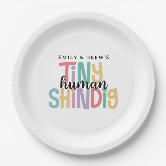 Tiny Human Shindig Schattige Paar Baby shower Papieren Bordje (Voorkant)