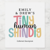 Tiny Human Shindig Schattigee regenboogkleuren Wijn Etiket (Enkel label)